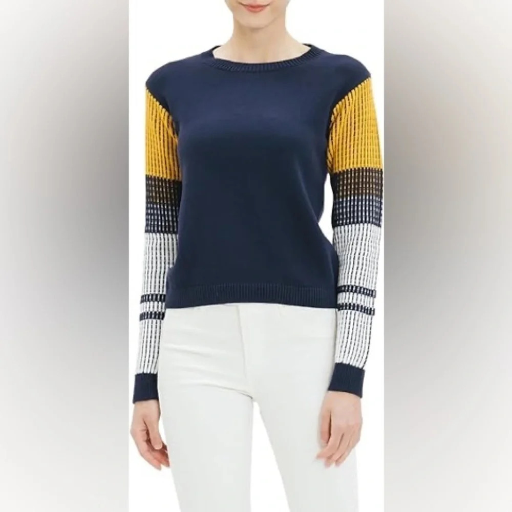 CABLE STITCH Women's Contrast-Sleeve‎ Cotton crew neck Sweater size  XL.